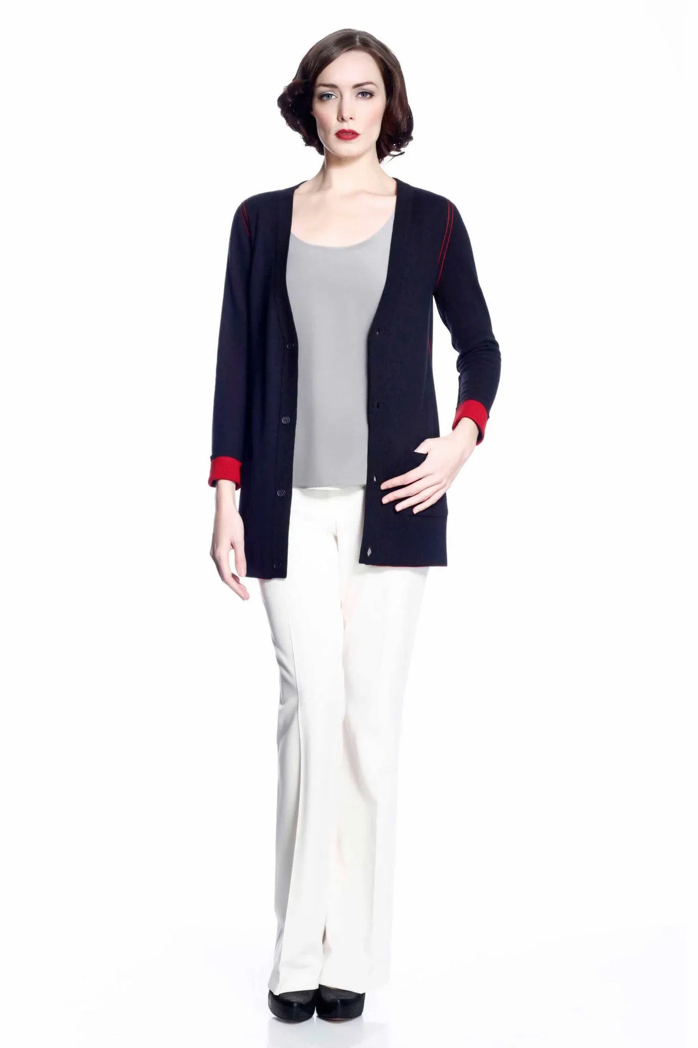 Myrna V-neck Reversible Cardigan - Red/Black