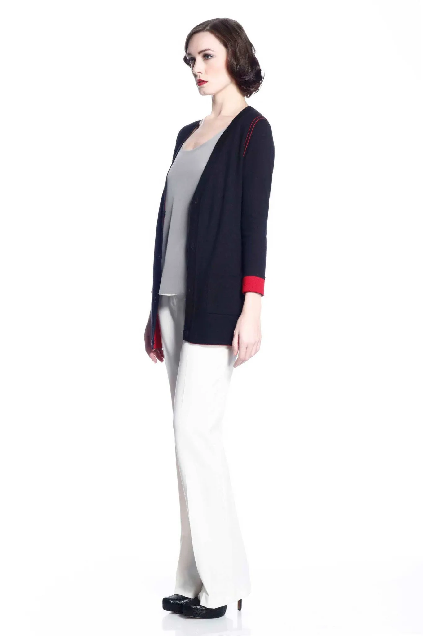 Myrna V-neck Reversible Cardigan - Red/Black