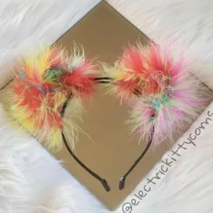 Neon Rainbow Fluff Kittycorn Ears