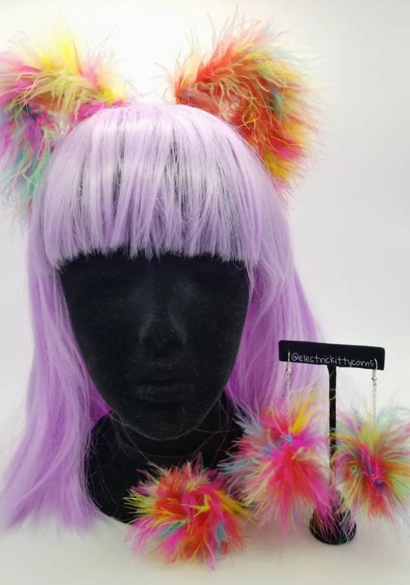 Neon Rainbow Fluff Kittycorn Ears