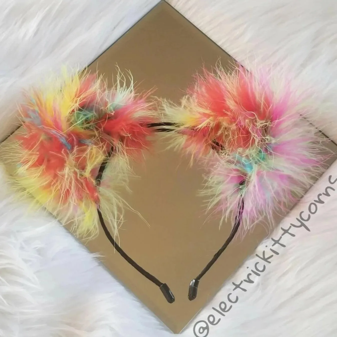 Neon Rainbow Fluff Kittycorn Ears
