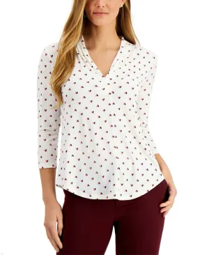 NWT Charter Club Petite 3/4-Sleeve Dual-Colored Heart Blouse. 100115442PT PM