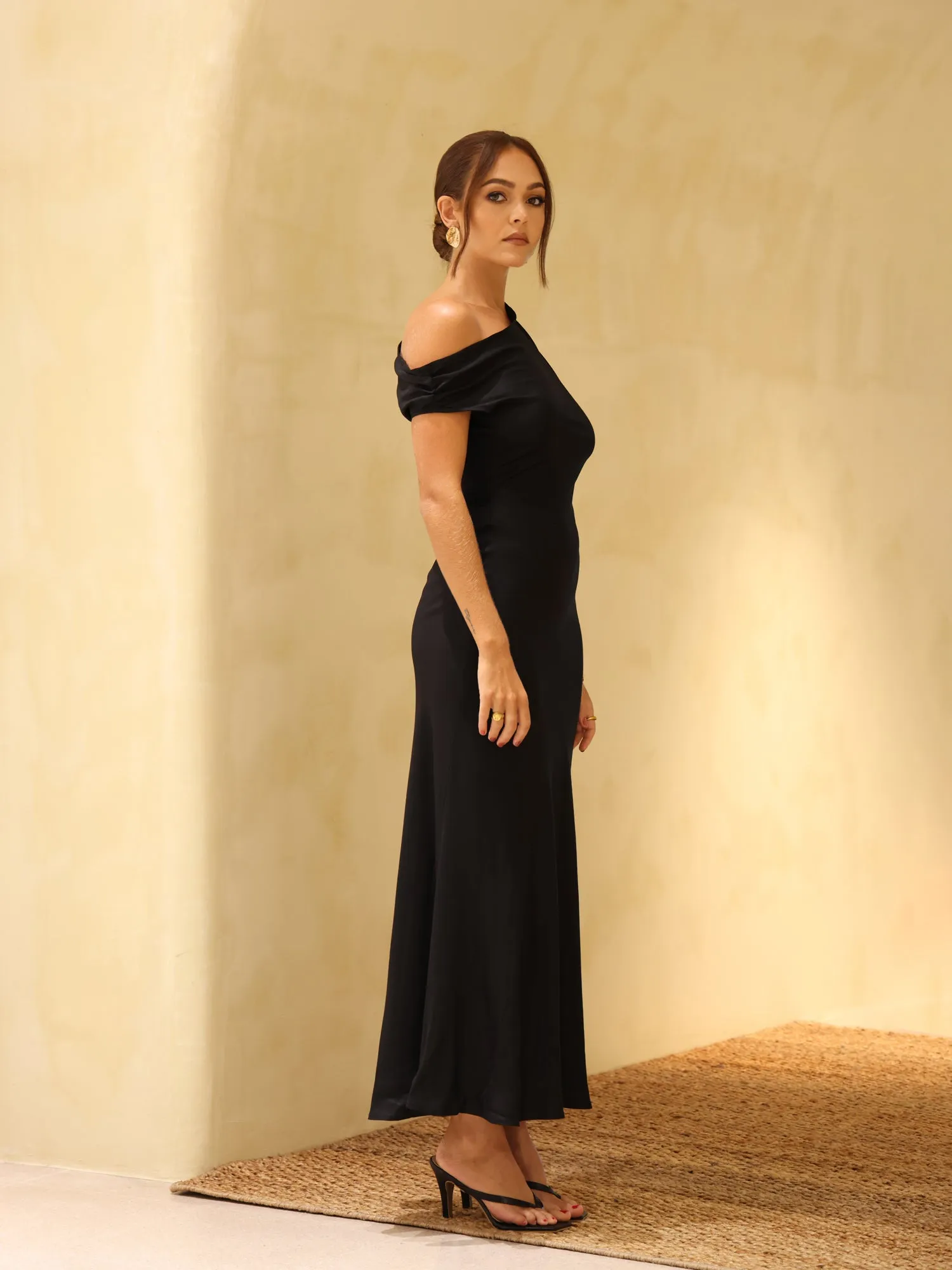 Off Shoulder Bias Maxi Dress