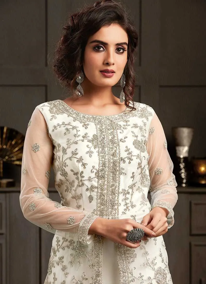 Off white Heavy Embroidered Jacket Style Anarkali Suit
