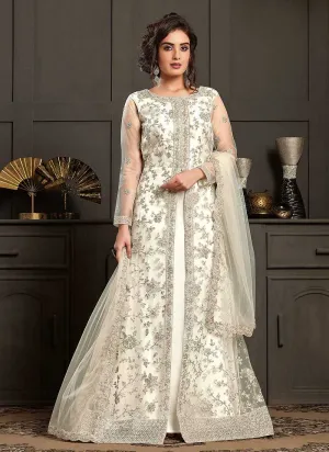 Off white Heavy Embroidered Jacket Style Anarkali Suit