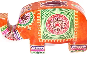 Orange Festival Elephant Leather Piggy Bank