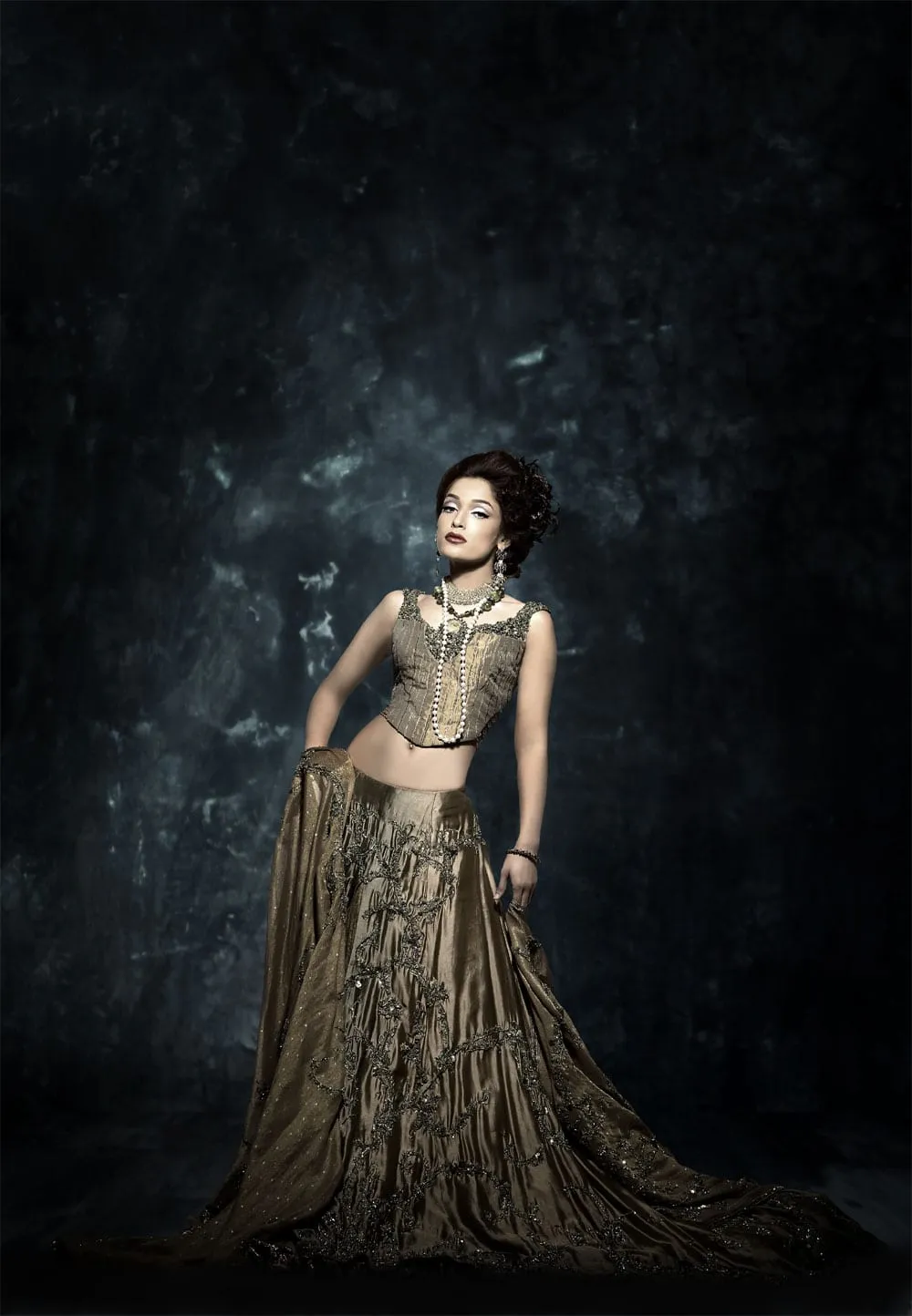 Pakistani Bridal Lehnga Choli in Light Copper Color #N7103