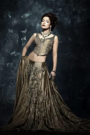 Pakistani Bridal Lehnga Choli in Light Copper Color #N7103