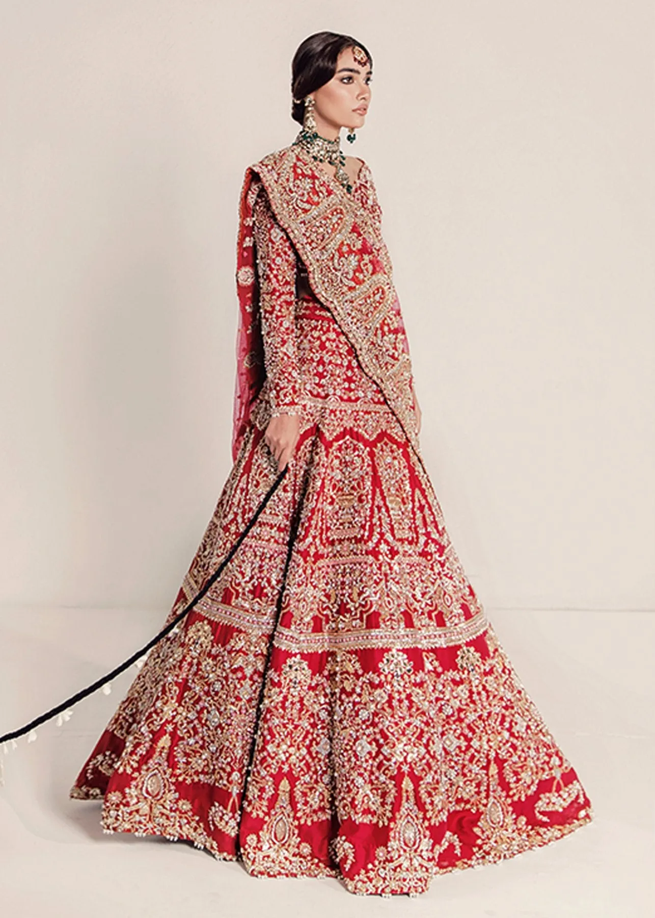 Pakistani Traditional Heavy Bridal Outfit in Red Color #Y6229