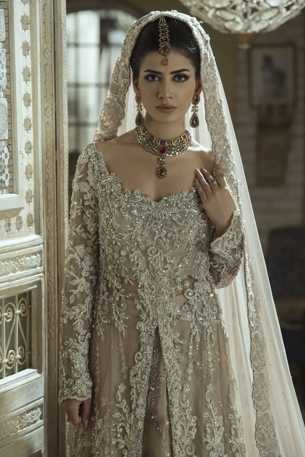 Pakistani Walima Bridal Dress in Ivory Color #N7101