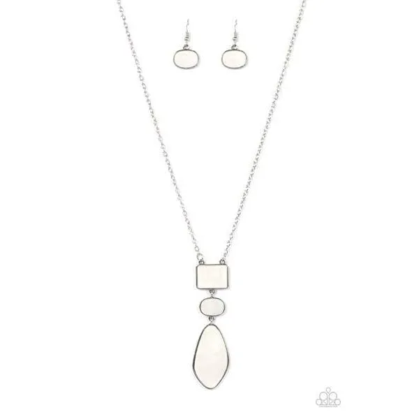 Paparazzi Hidden Cove White Necklace & Earrings Set