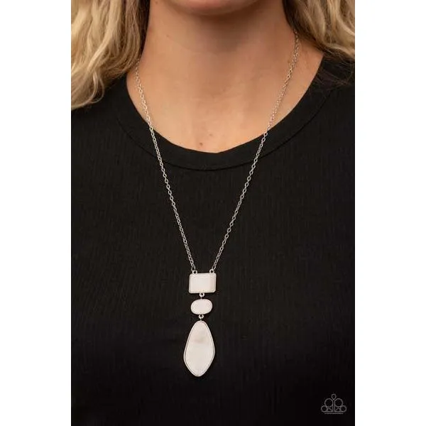 Paparazzi Hidden Cove White Necklace & Earrings Set