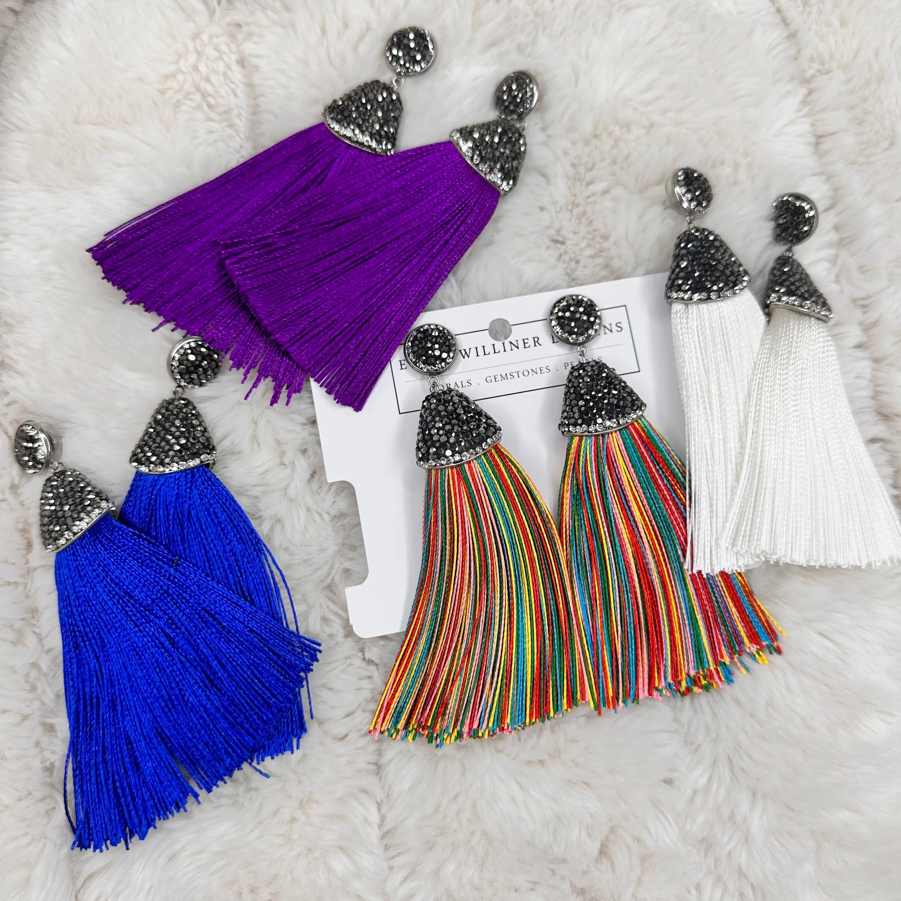 Pave Embellished Silk Tassel Earrings | Erika Williner Designs