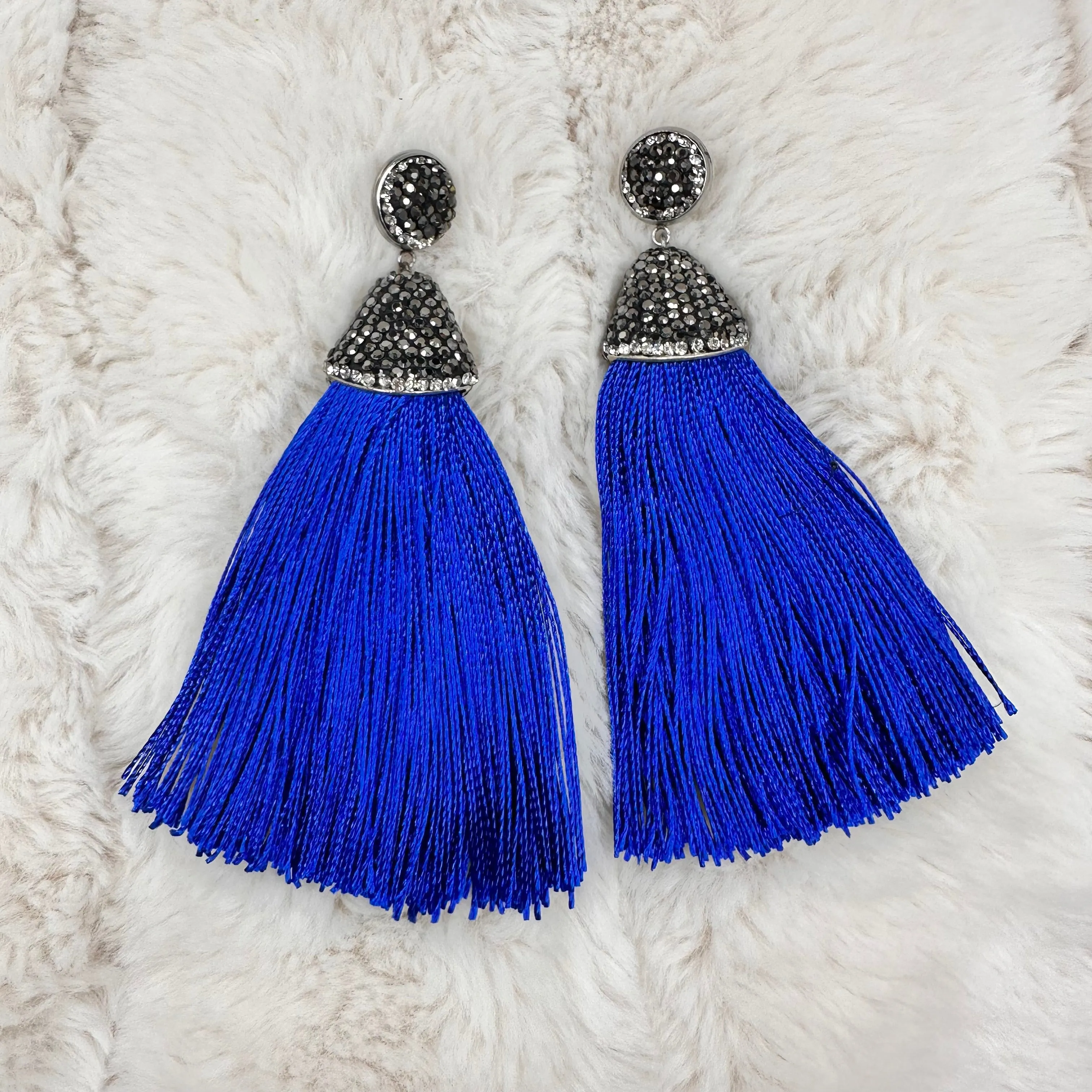 Pave Embellished Silk Tassel Earrings | Erika Williner Designs