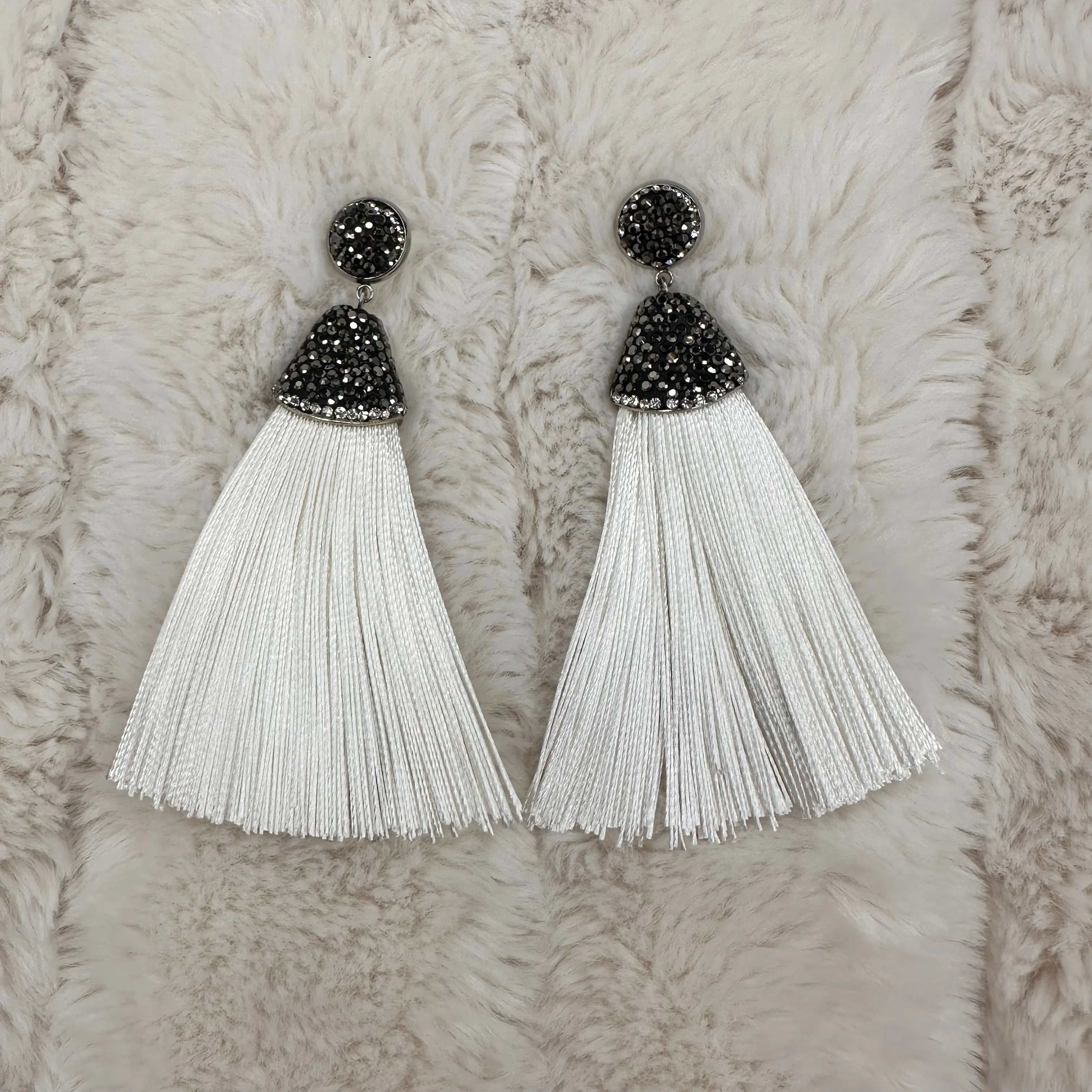 Pave Embellished Silk Tassel Earrings | Erika Williner Designs