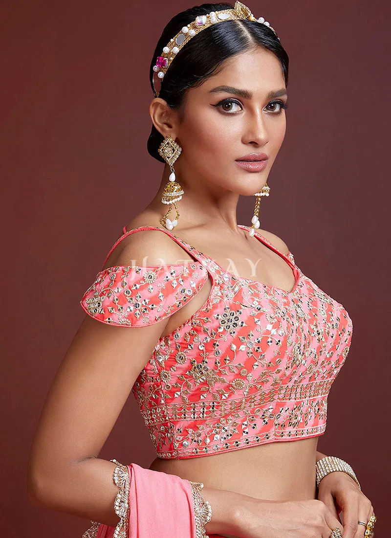 Peach Embroidered Traditional Wedding Lehenga Choli