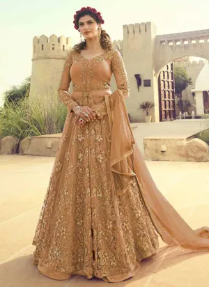 Peach Heavy Embroidered Lehenga/Pant Style Anarkali