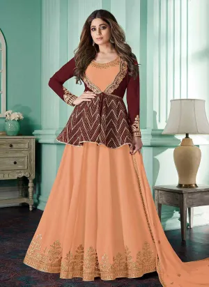 Peach Heavy Embroidered Maroon Color Jacket Style Suit