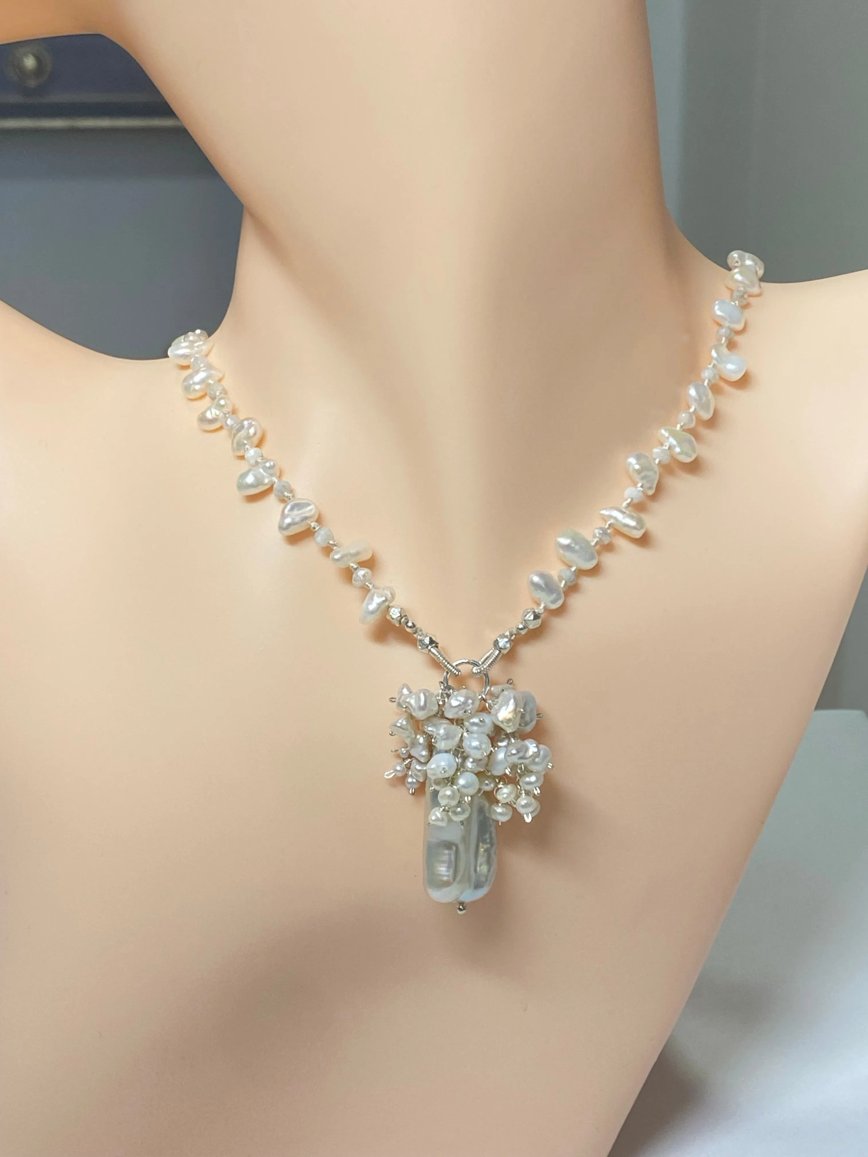 Pearl Crystal Silk Knotted Wedding Necklace