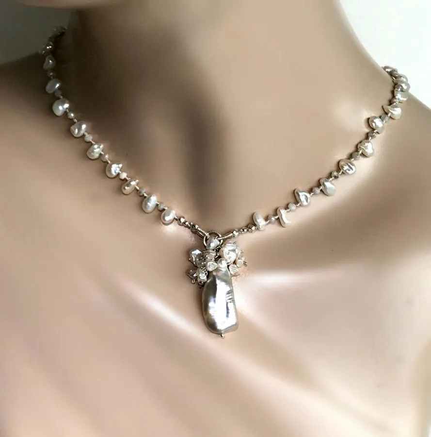 Pearl Crystal Silk Knotted Wedding Necklace