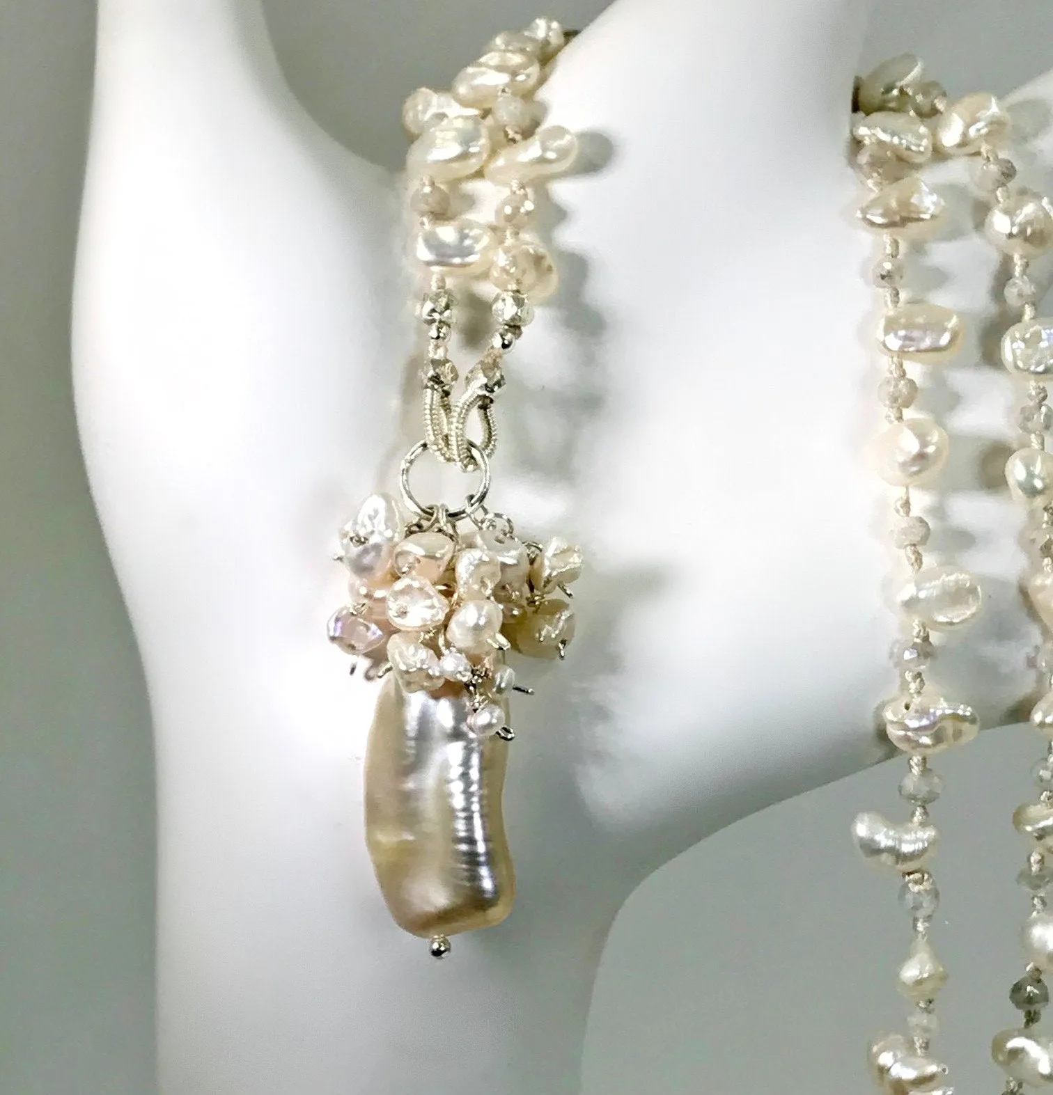 Pearl Crystal Silk Knotted Wedding Necklace