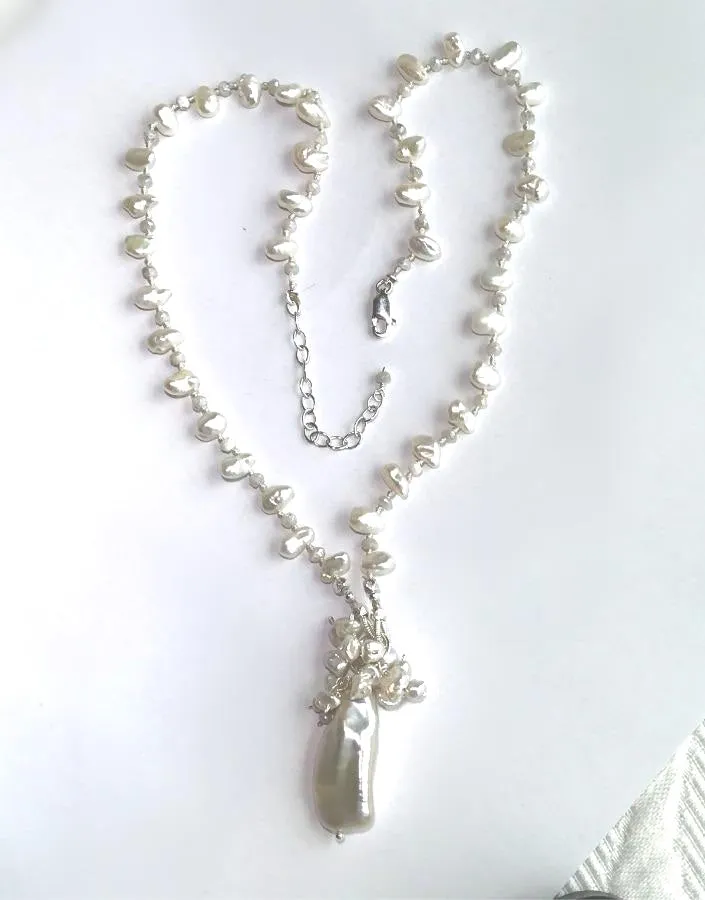 Pearl Crystal Silk Knotted Wedding Necklace