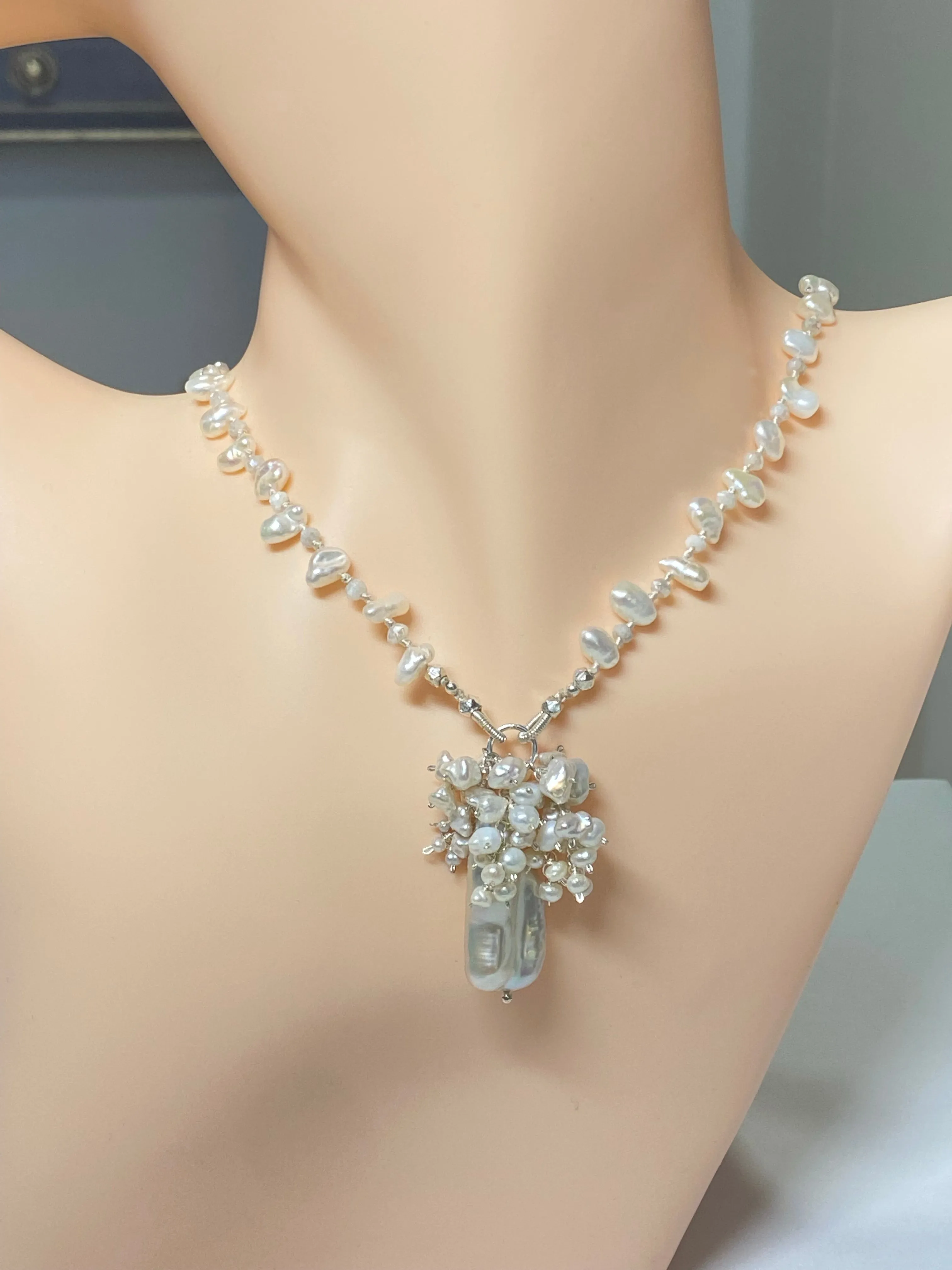 Pearl Crystal Silk Knotted Wedding Necklace