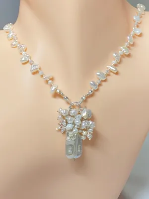 Pearl Crystal Silk Knotted Wedding Necklace