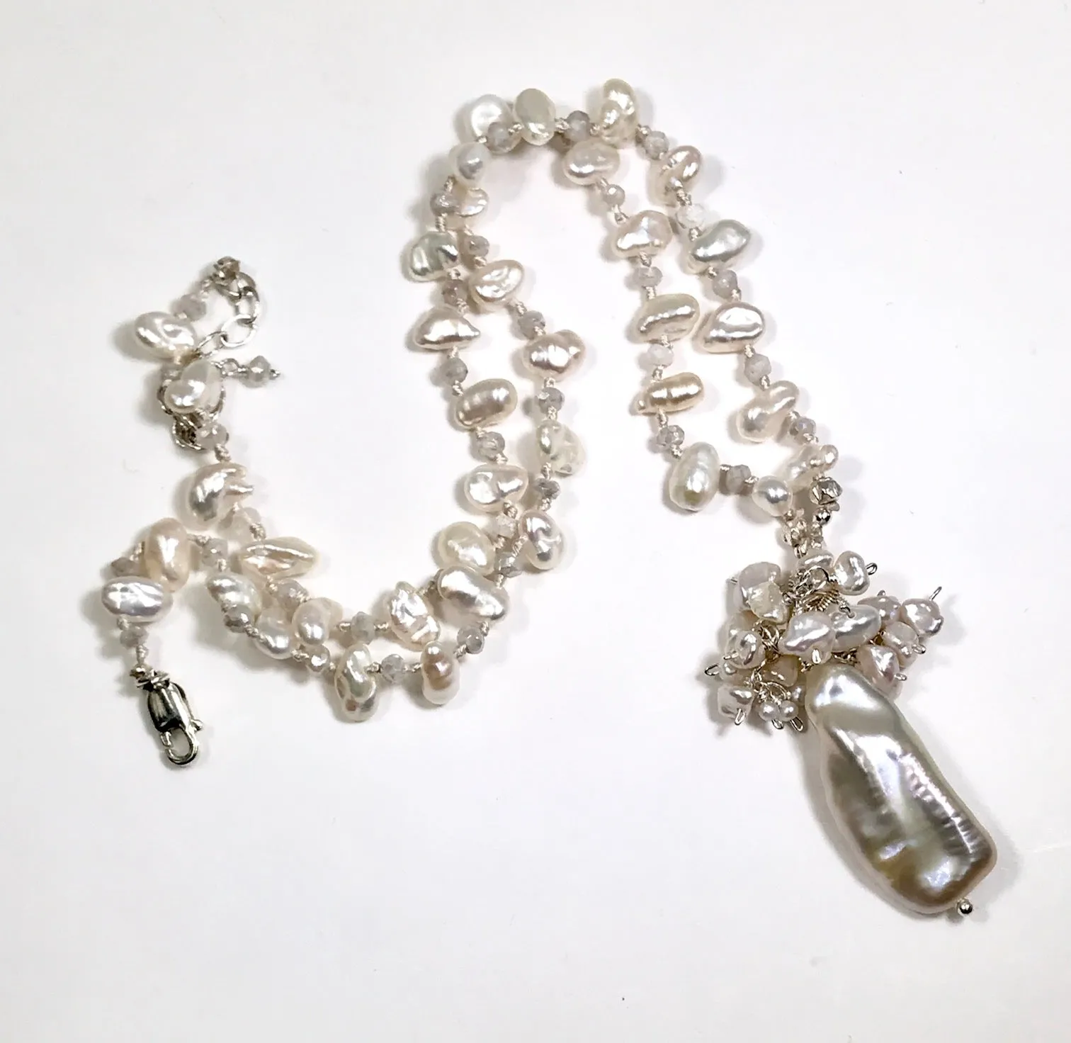 Pearl Crystal Silk Knotted Wedding Necklace