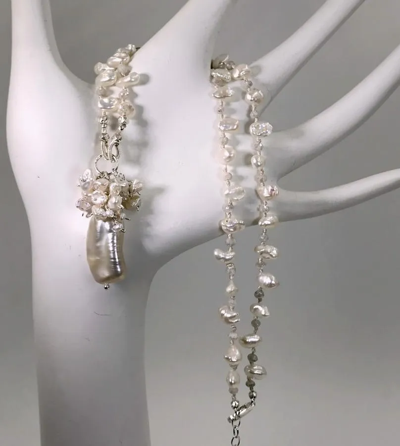 Pearl Crystal Silk Knotted Wedding Necklace