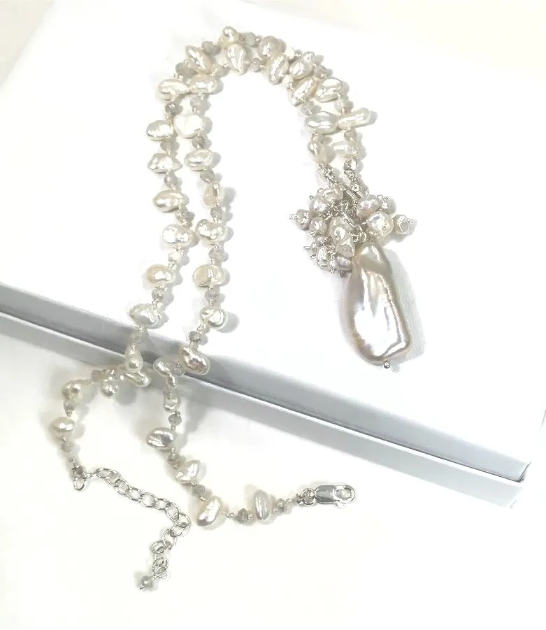 Pearl Crystal Silk Knotted Wedding Necklace