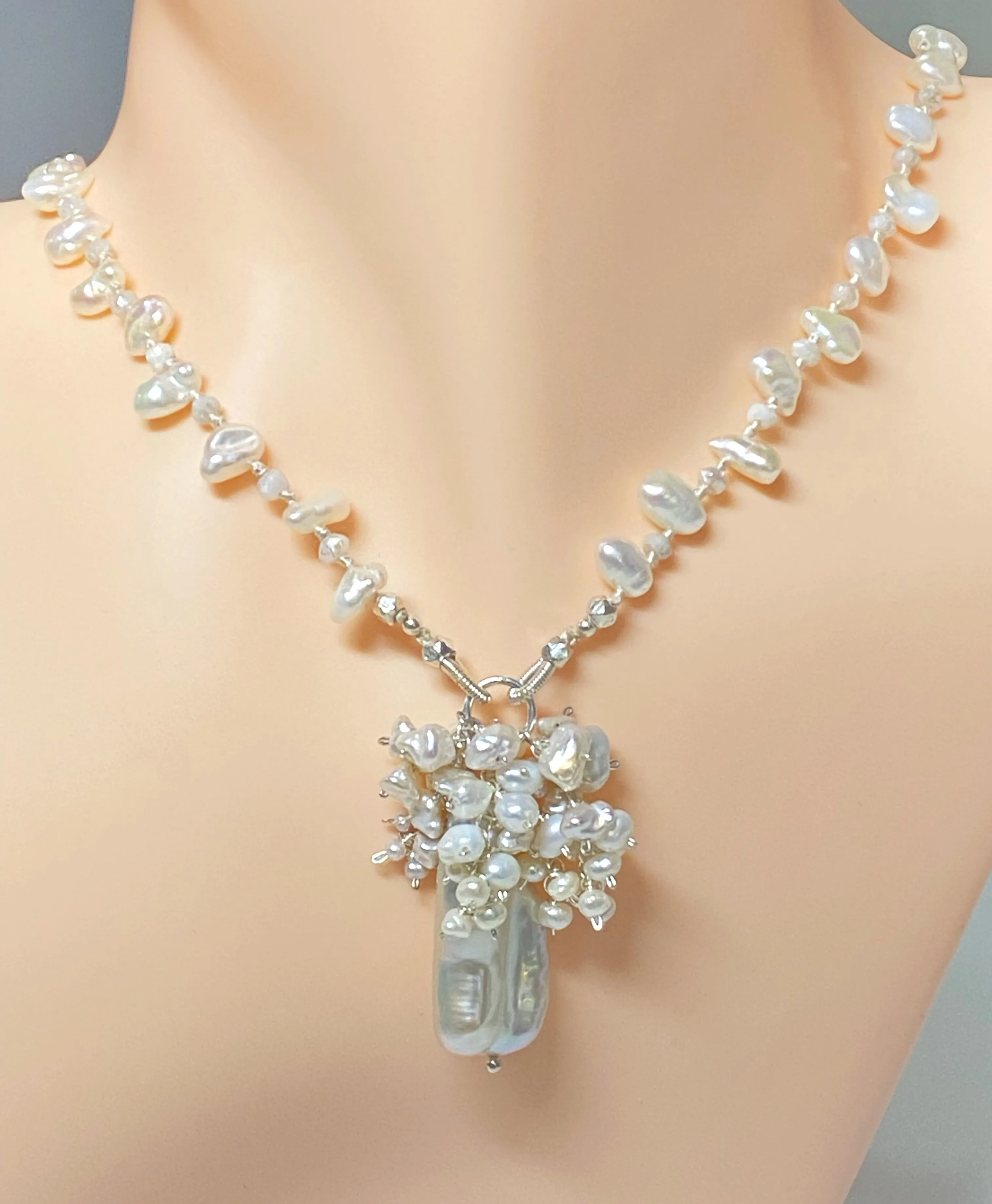Pearl Crystal Silk Knotted Wedding Necklace