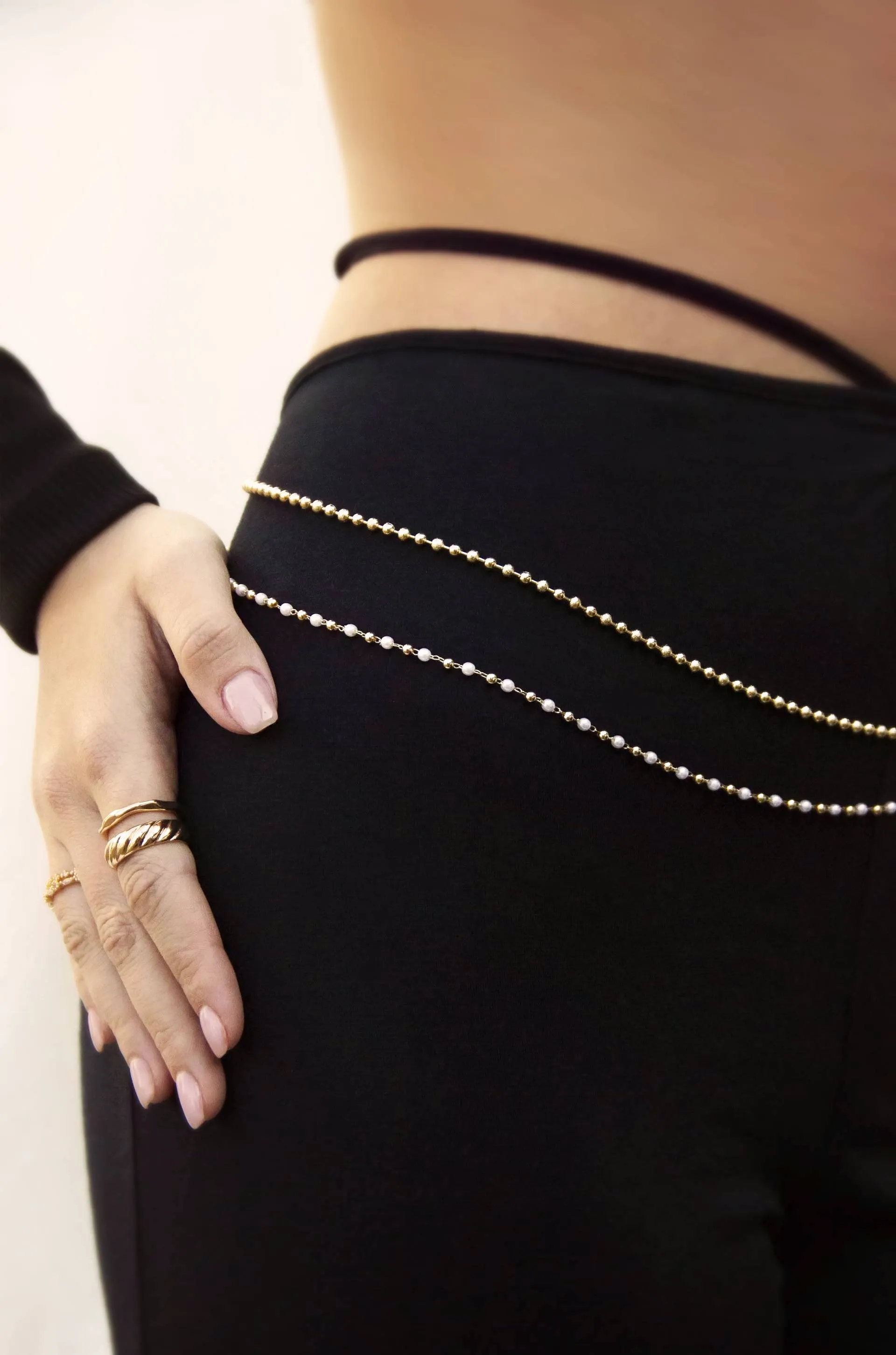 Pearl Strand Gold Body Chain