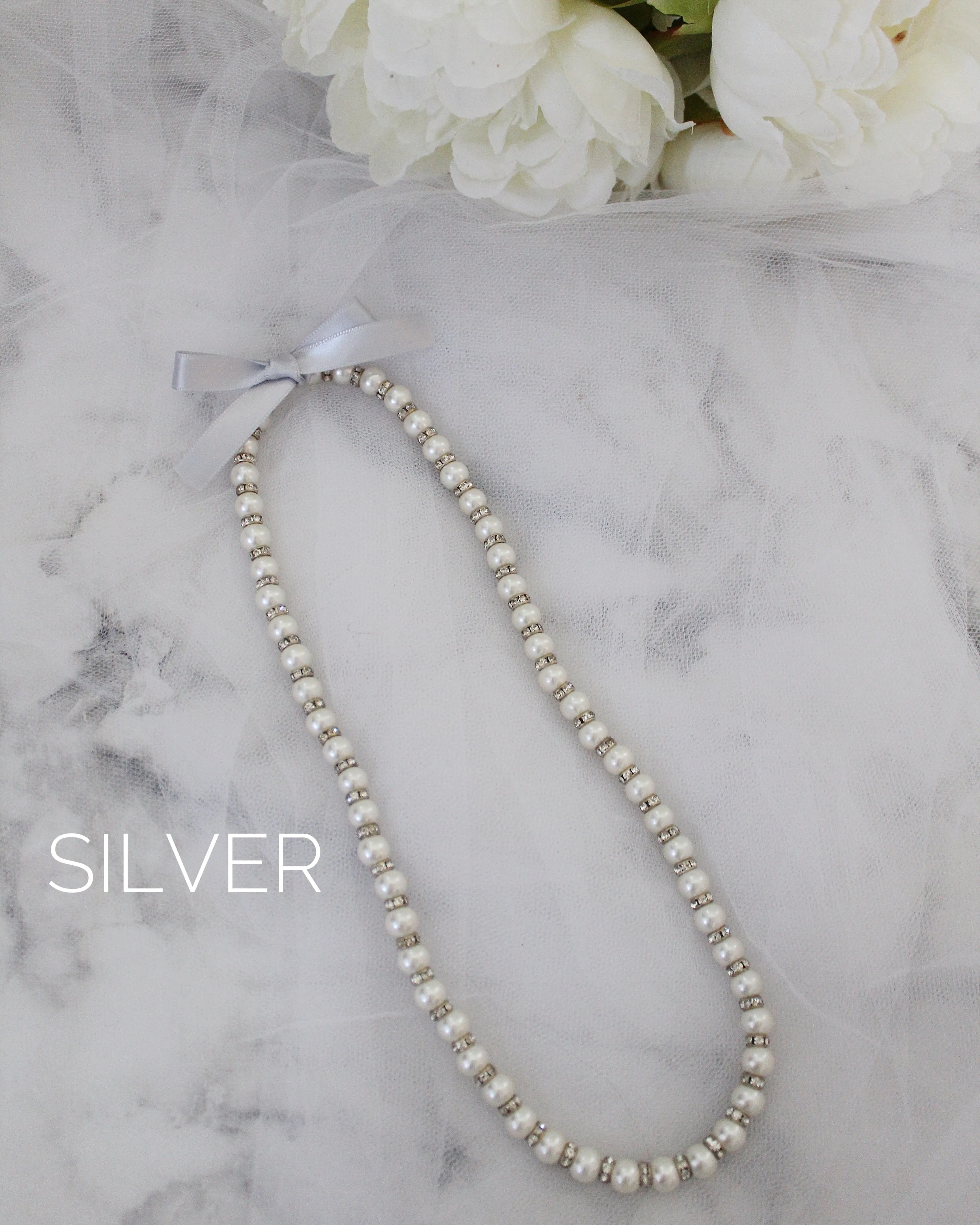 Pearls Necklace with Satin Bow
