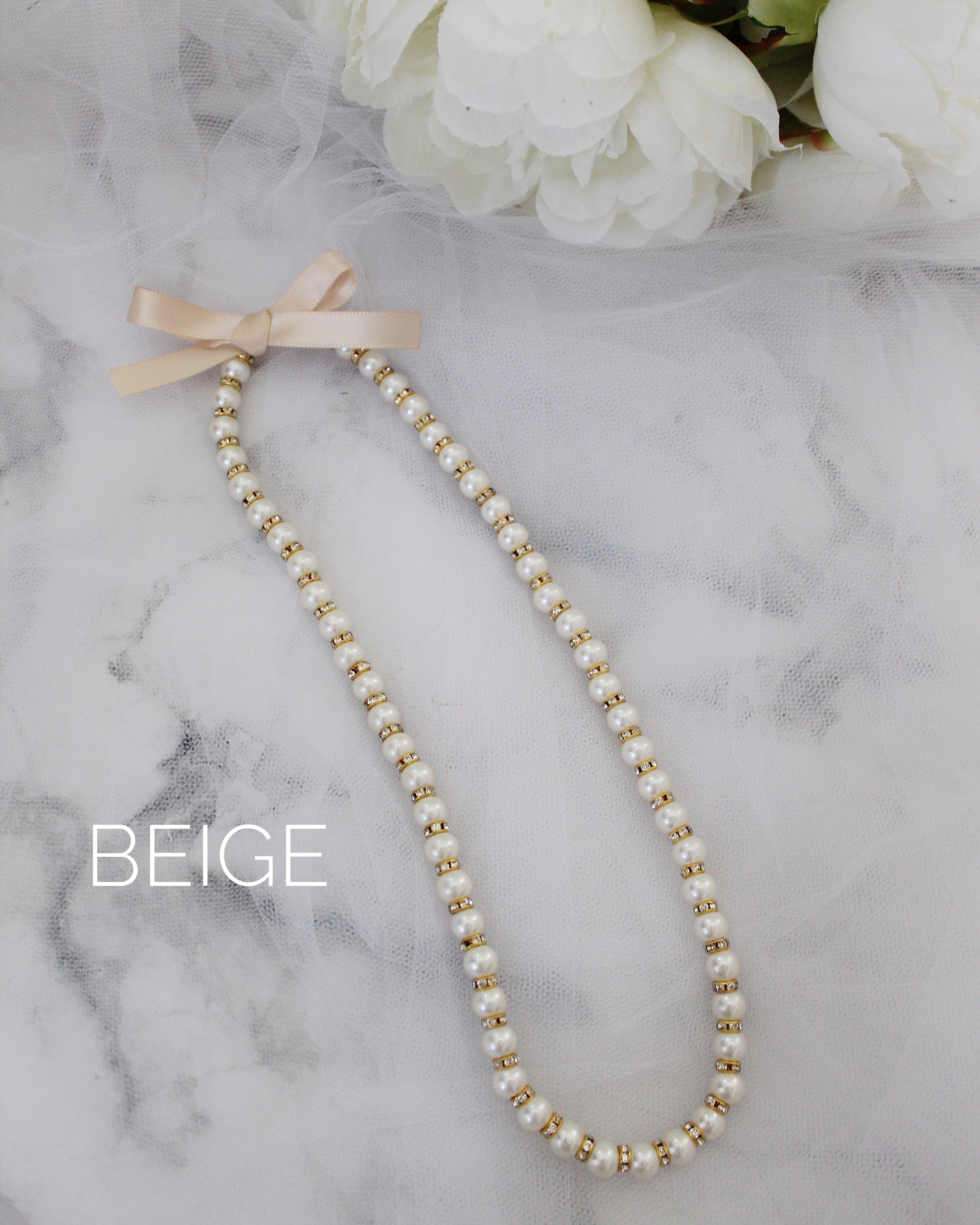 Pearls Necklace with Satin Bow
