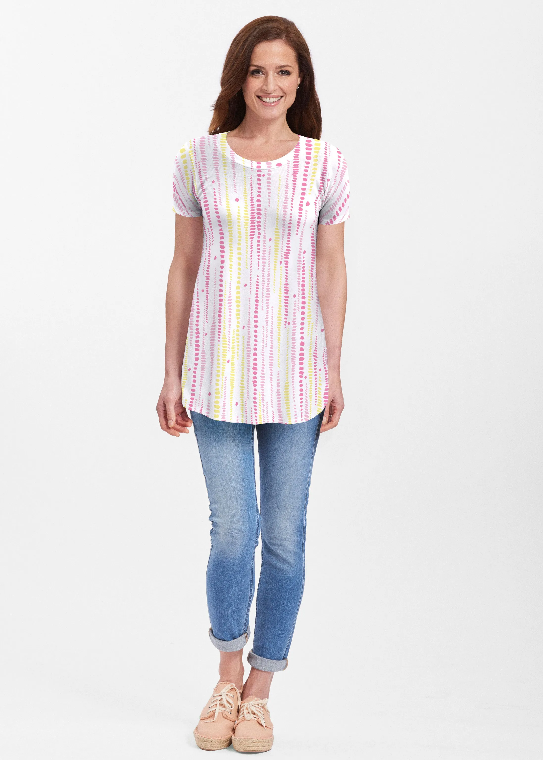 Pebble Dots Pink (7938) ~ Short Sleeve Butterknit tunic