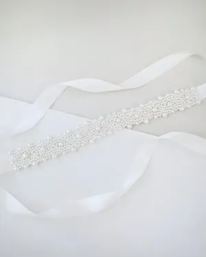 Perla Applique Wedding Sash and Headband