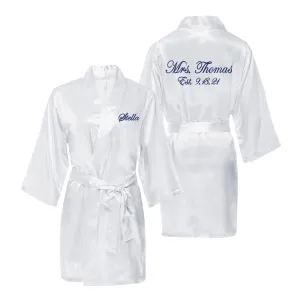 Personalized Mrs. Satin Bridal Robe with Name on Front