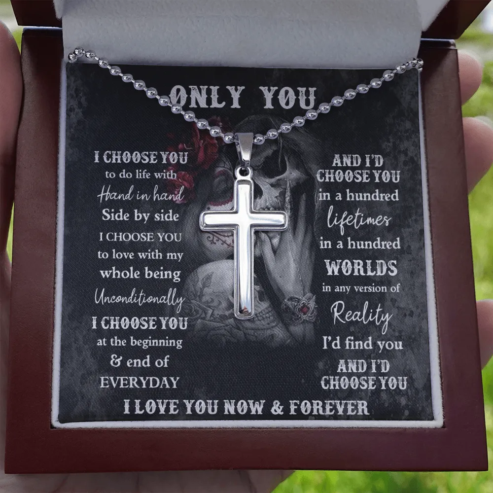Personalized Skeleton Lovers Gift, Engraved Cross Necklace For Gothic Skull Lovers