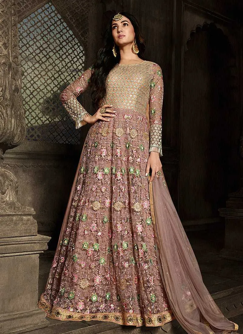Pink Floral Embroidered Heavy Anarkali Suit