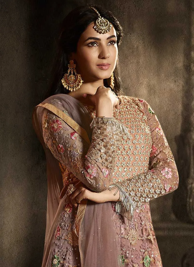Pink Floral Embroidered Heavy Anarkali Suit