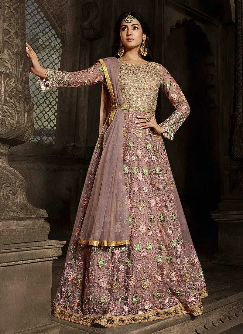 Pink Floral Embroidered Heavy Anarkali Suit