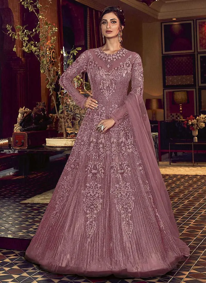 Pink Heavy Embroidered Gown Style Anarkali Suit
