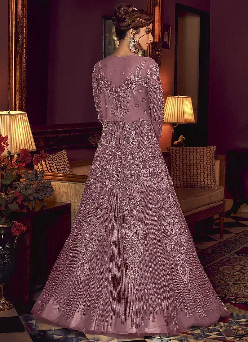 Pink Heavy Embroidered Gown Style Anarkali Suit