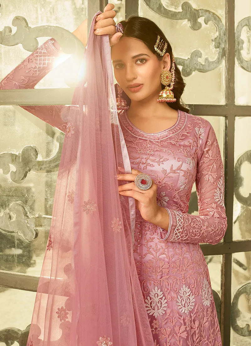 Pink Heavy Embroidered Kalidar Anarkali Style