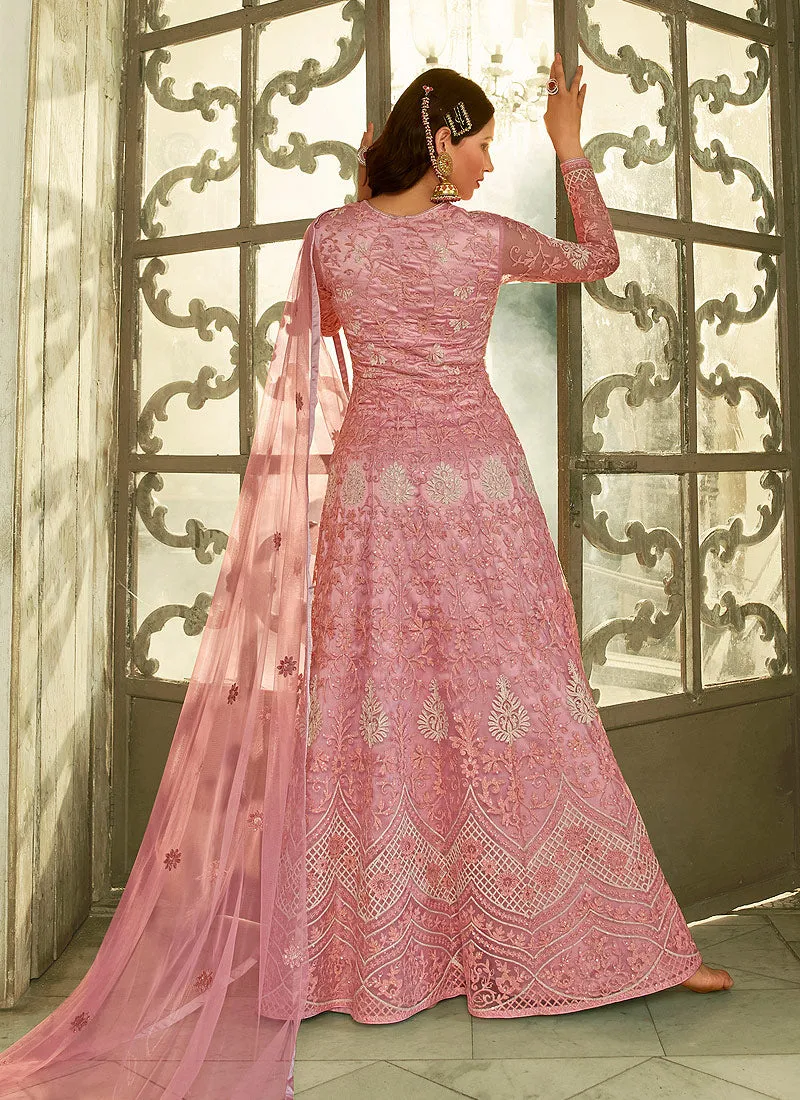 Pink Heavy Embroidered Kalidar Anarkali Style