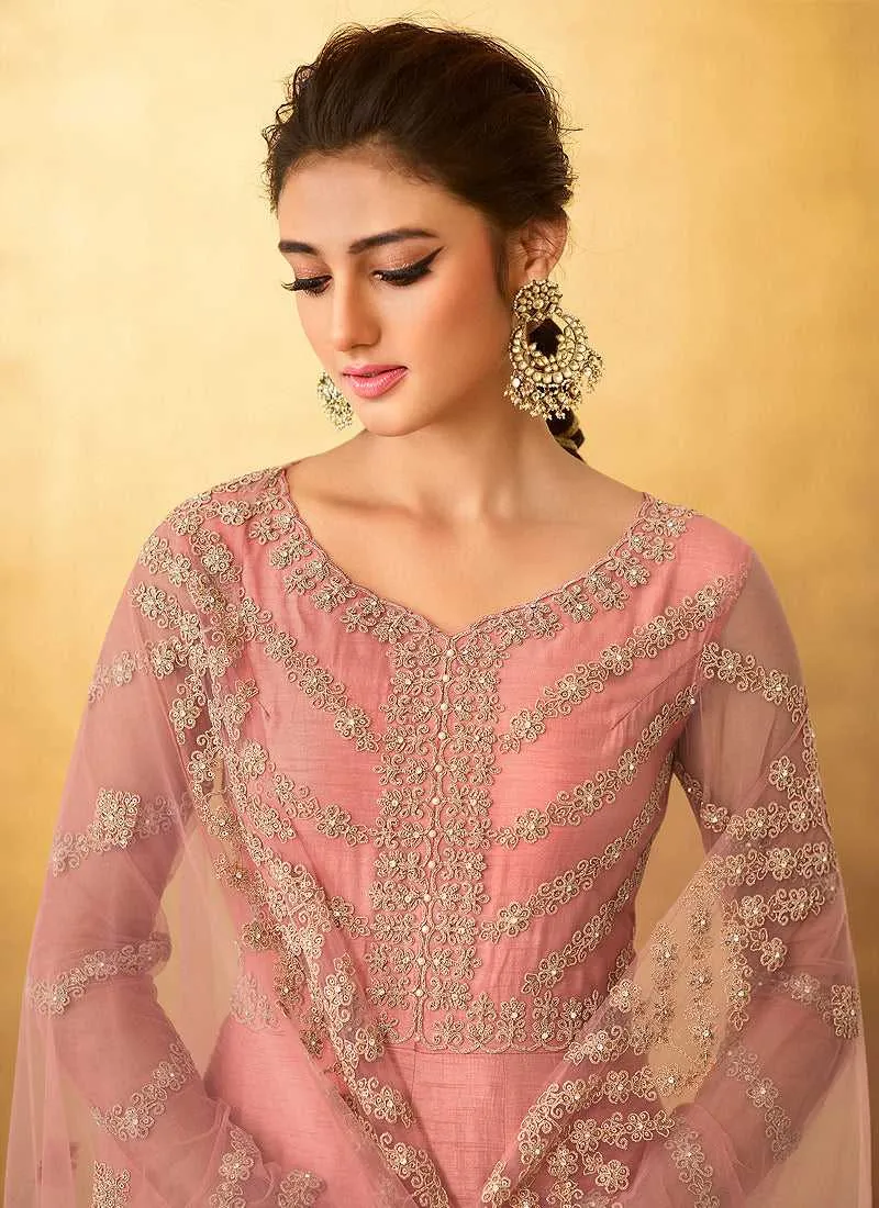 Pink Heavy Neck Embroidered Gown Style Anarkali