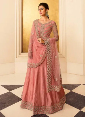 Pink Heavy Neck Embroidered Gown Style Anarkali