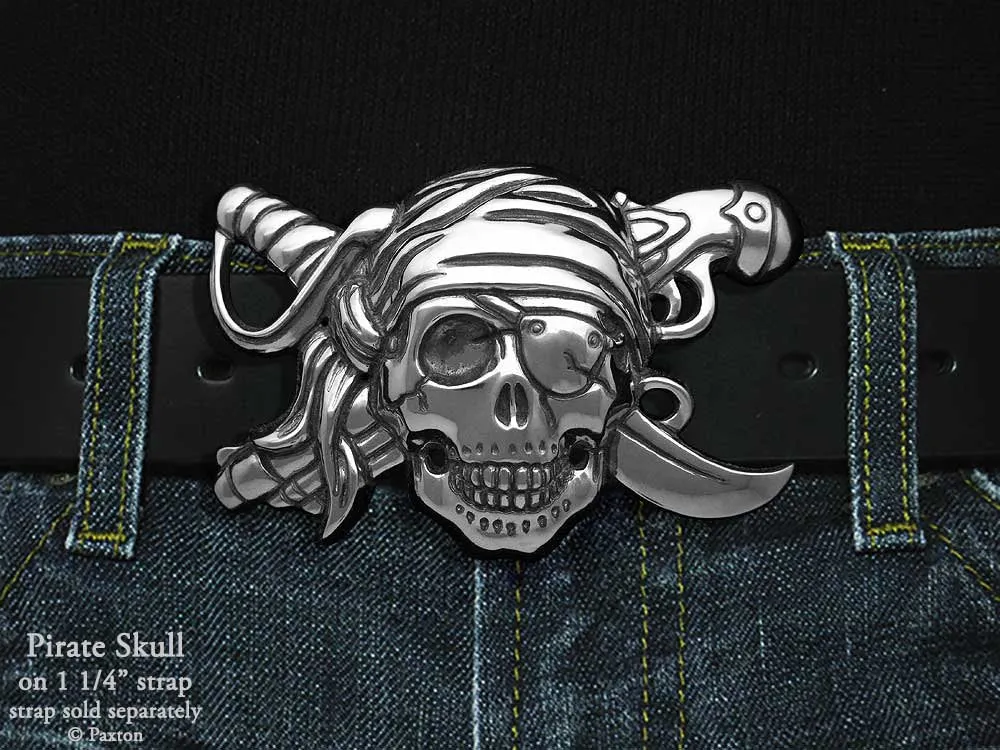 Pirate Skull Belt Buckle Sterling Silver or Yellow Brass