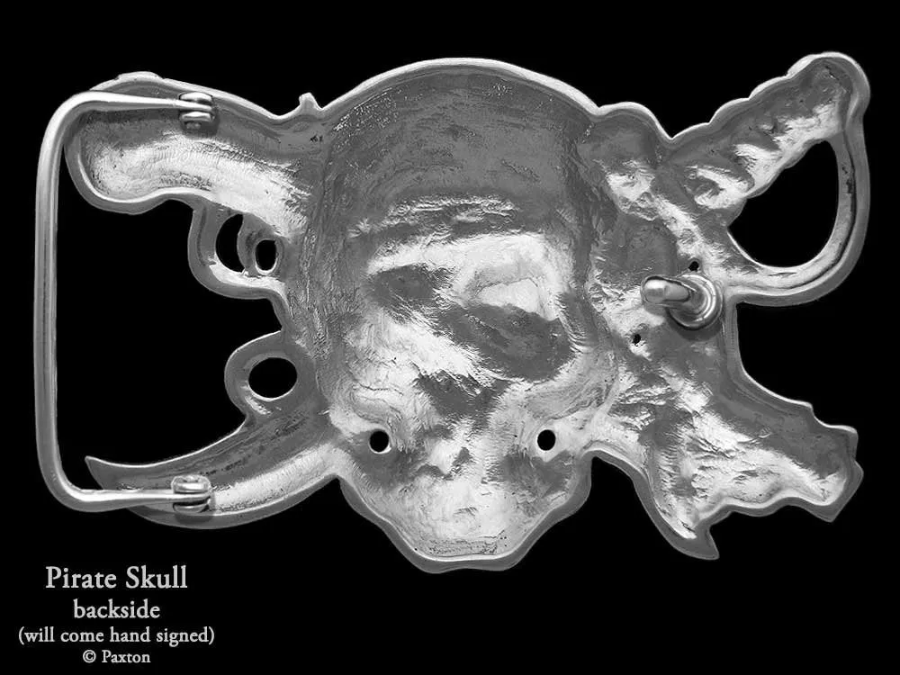 Pirate Skull Belt Buckle Sterling Silver or Yellow Brass